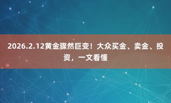 2026.2.12黄金骤然巨变！大众买金、卖金、投资，一文看懂